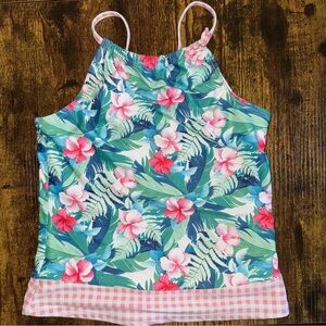 Tommy Bahama White and Pink Tropical Floral Swim Top Kids 12